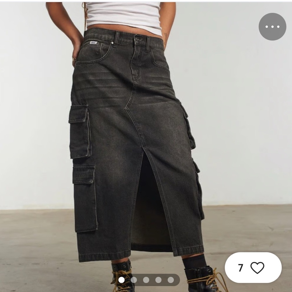 The Ragged Priest Jeans Combat Denim Midi Skirt Bleached Charcoal UK 6 is US 2